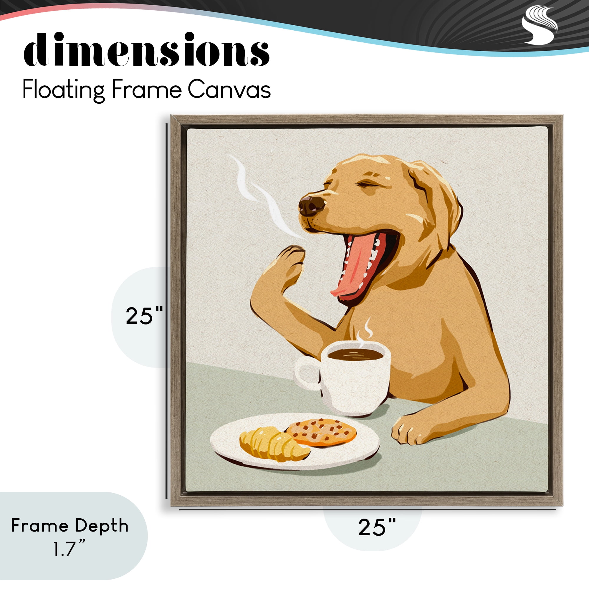 Stupell Industries Yawning Dog Morning Coffee Brown Framed Floater Canvas Wall Art, design by Ziwei Li