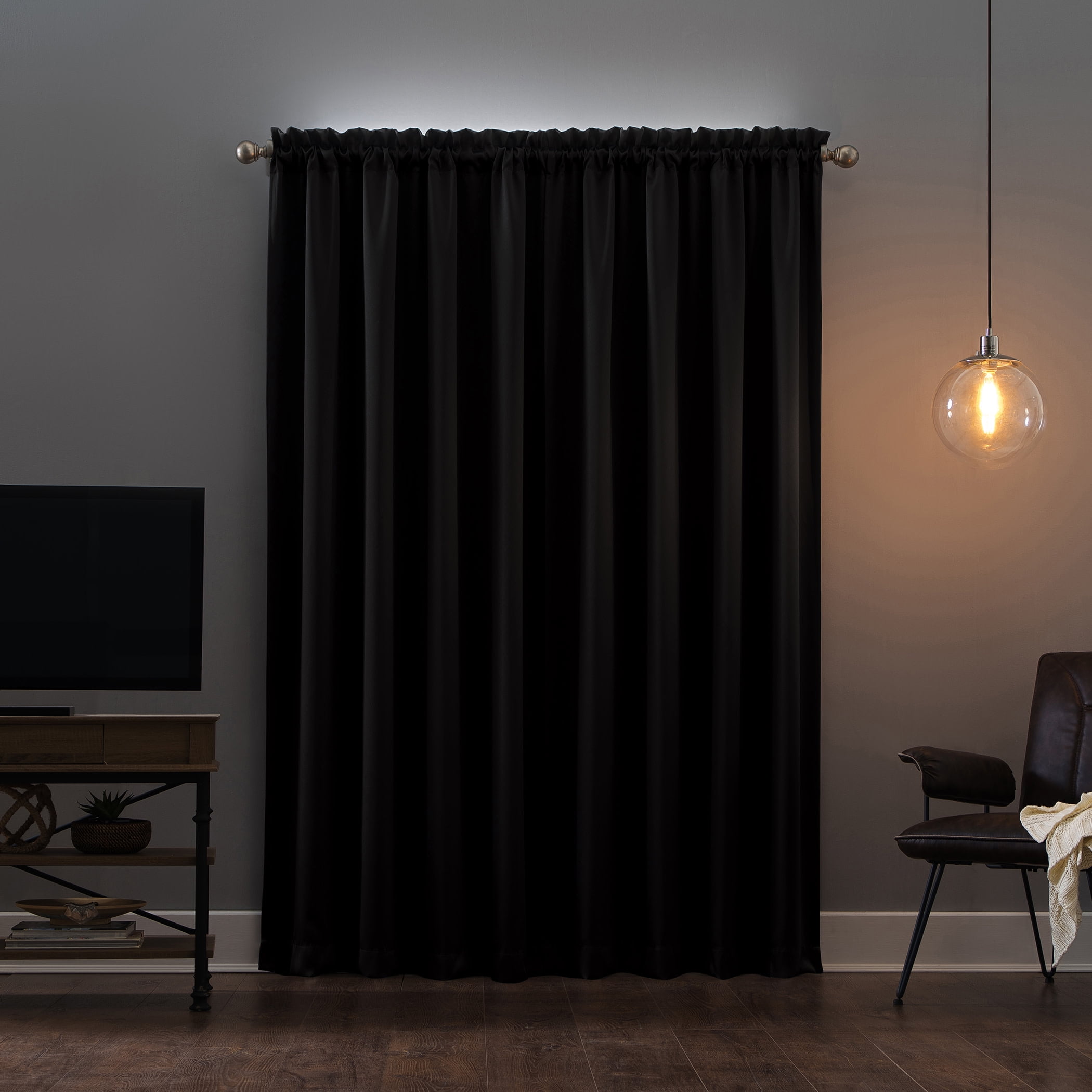 Sun Zero Malmo 1-Piece Theater Grade Extreme 100% Blackout Rod Pocket Curtain Panel, 52"X95", Coal