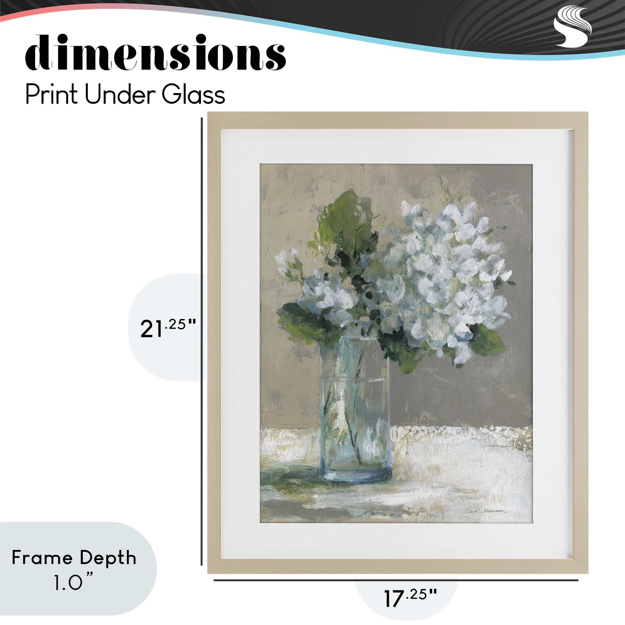 Stupell Industries Serene White Hydrangeas in Glass Birch Framed Print Under Glass, design by Carol Robinson