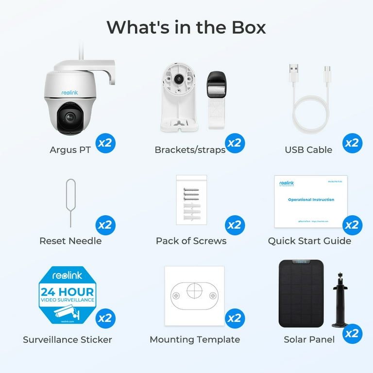 2Pcs Reolink Argus PT 2K with 3W Black Solar Panel - 2K 5MP PTZ