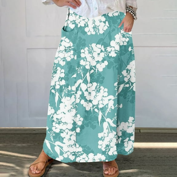WXLWZYWL Boho Maxi Skirts for Women Plus Size Trendy Fall 2024 Long Beach Skirts High Waisted Floral Renaissance Skirt with Pockets