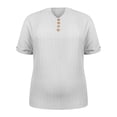 thumbnail image 4 of Plain T Shirts for Women Casual Solid Color Button V Neck Plus Size Short Sleeve Tee Summer Tops, 4 of 5