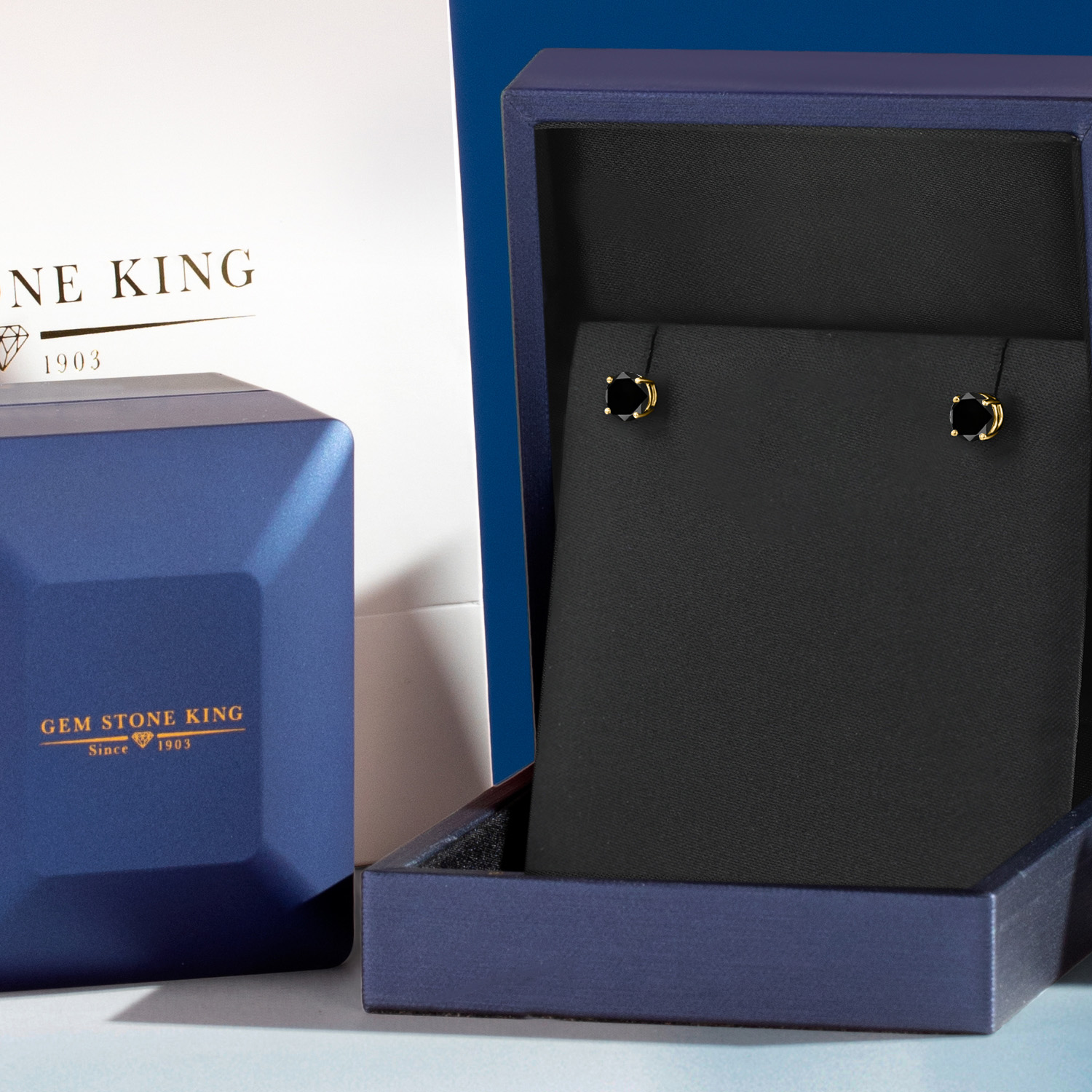 Gem Stone King 18K Yellow Gold Plated Silver Black Diamond Stud Earrings for Women | 0.54 Cttw | Gemstone April Birthstone | Round 4MM