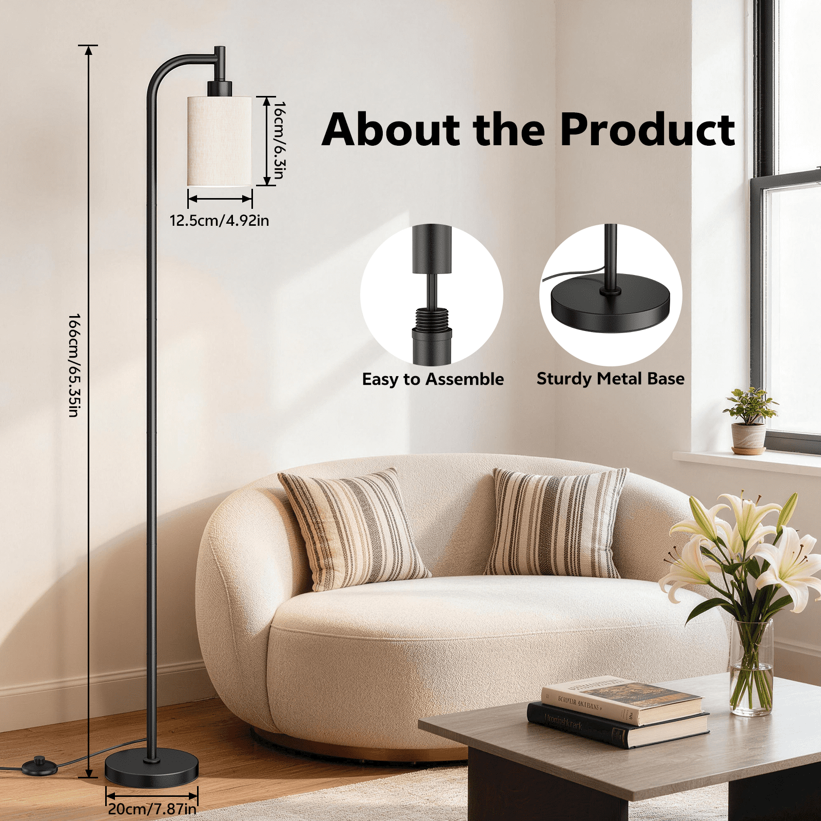 Floor Lamps for Living Room,3-Way Dimmable Standing Lamps with White Linen Shade,60" Vintage Tall Pole Light for Reading, Bedroom,Bulb Included