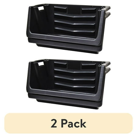 (2 pack) Hyper Tough Heavy Duty Nesting Plastic Stack Bin, Black