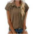 thumbnail image 1 of Camisas de Manga Larga para las Mujeres de Ajuste Suelto de las Mujeres de Algodón de Lino Blusa Casual Cuello en V, Poliéster, 1 of 7