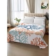 thumbnail image 2 of Ocean Coral Full Size Flat Sheet, Wrinkleproof & Fadeproof Cooling Flat Bed Sheet Only, Coastal Orange Blue Green Nature Abstract Breathable Soft Bedding Top Sheets 81 x 96 Inches, 2 of 8