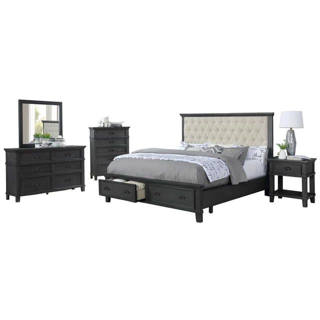 Sandy Platform Cappuccino Wood 5 Piece Bedroom Set in Eastern King