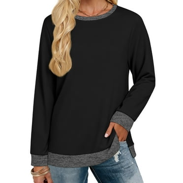 Fantaslook Sweatshirt for Women Long Sleeve Tunic Tops Color Block Crewneck Sweatshirts Side Split