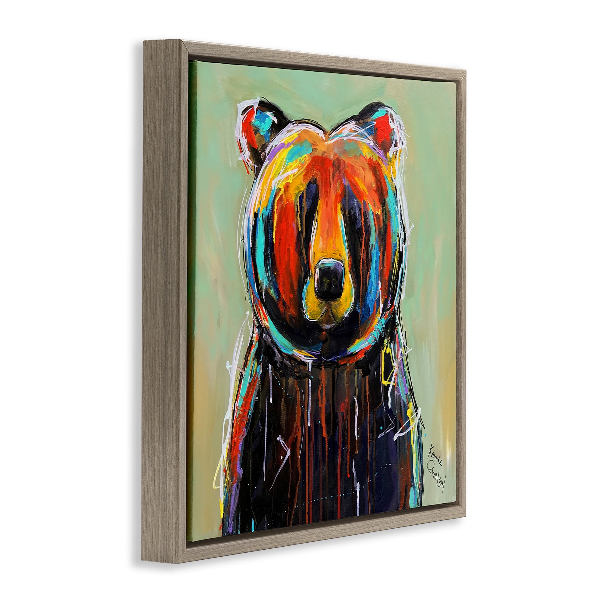 Stupell Industries Abstract Colorful Painted Black Bear Animals & Insects Painting Brown Floater Framed Canvas Art Print Wall Art, 18 x 18