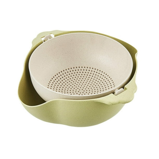 EeaseMX Cesta de drenaje de doble capa, colador de arroz multifunción, cesta de drenaje giratoria para cocina (verde)