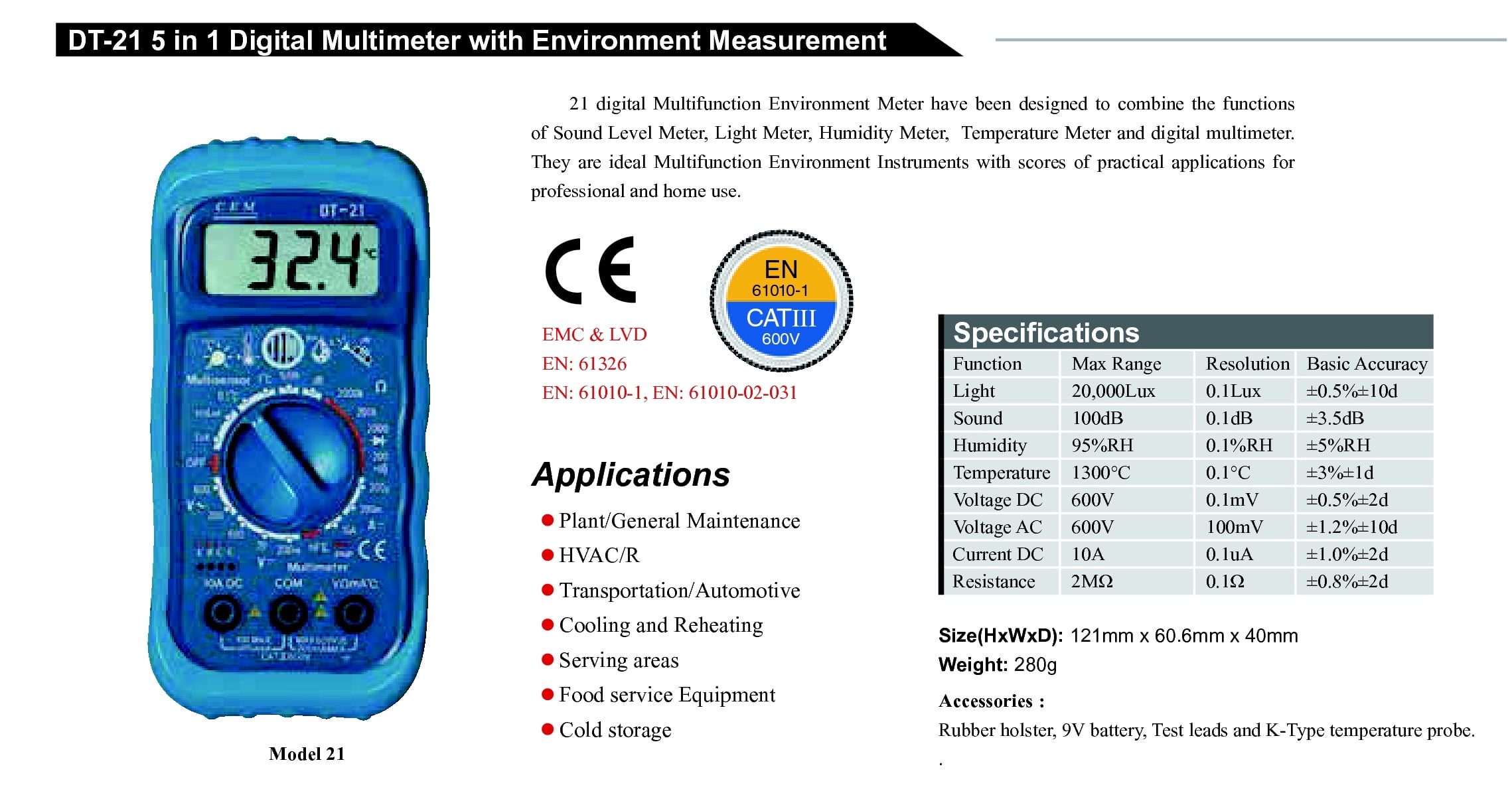 CEM DT-21 Thermometer Light Humidity Sound Multi Meter 5-in-1 NEW