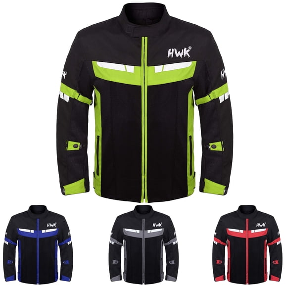HWK Mesh Motorcycle Jacket for Men & Women, Summer Riding Gear w/Armored Foam Padding, Breathable Cordura & Reflective Accents for Night Visibility, Adjustable Fit (XXXXL, Green) - Mesh Riding Jacket