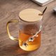 thumbnail image 4 of Tazas de vidrio con rayas verticales y decoración de flor de ciruelo, vasos de vidrio borosilicato de 15.6 oz con asa, cuchara y tapa., 4 of 7