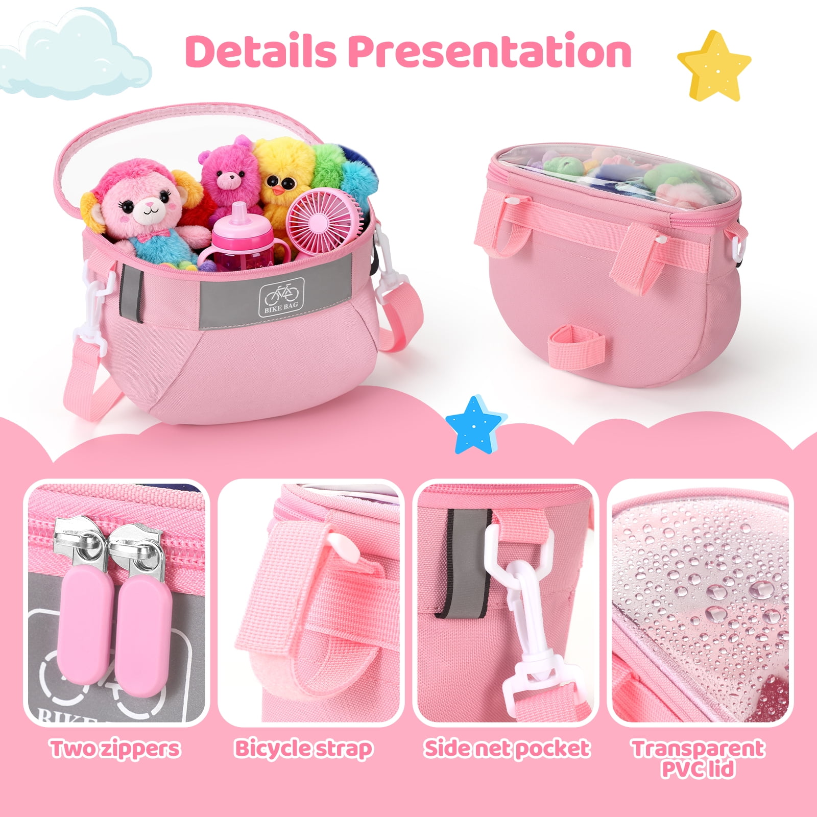 AYAOQIANG Kids Bike Basket,Front Handlebar Bag for Kids Girls Bikes, Semicircle Bike Basket with Zipper for Child Tricycle Bicycle