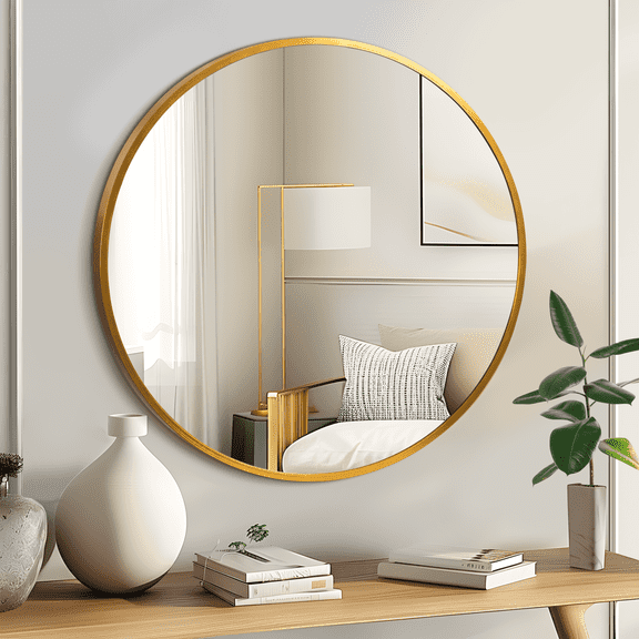 MAYEERTY 20"x20" Metal Framed Gold Round Mirror, Bathroom Vanity Mirror for Bedroom or Living Room