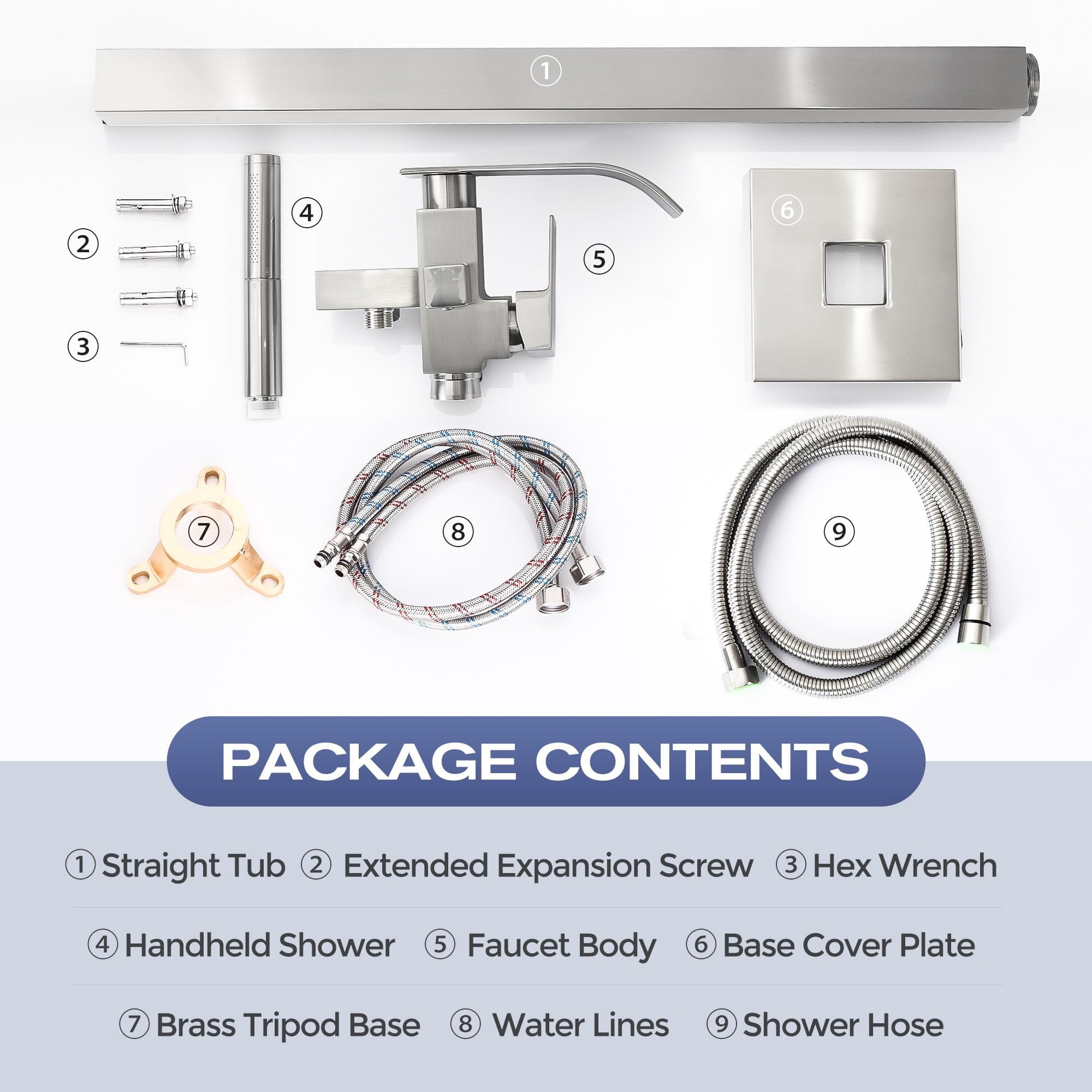 Waterfall Freestanding Bathtub Faucet Brushed Nickel Floor Mount Tub Filler with Handheld Sprayer