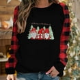 thumbnail image 2 of Odeerbi Christmas Tops For Women Long Sleeve Blouses Plaid Print Splicing Round Neck Pullover Shirt T-Shirt Black, 2 of 9