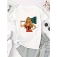 thumbnail image 2 of Women's Fashion Guitar Girl Print T-Shirt, Casual Crew Neck Short Sleeve Top, Polyester 95% Spandex 5% Knit Fabric, Medium Stretch, All Season Comfort Fit, 2 of 6