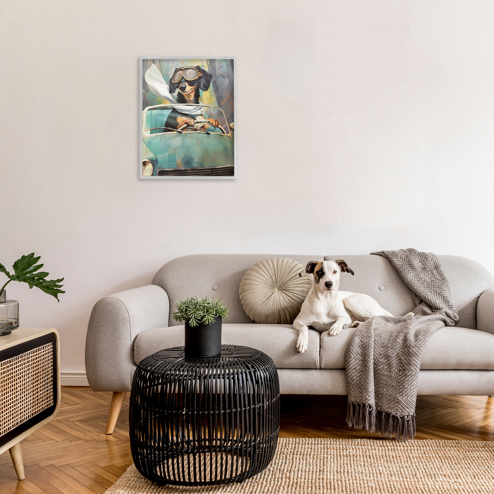 Stupell Industries Dog on Joy Ride Animals & Insects Painting Gray Framed Art Print Wall Art, 24 x 30