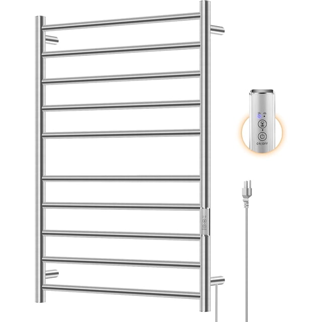 Towel Warmer Electric Heated Towel Rack for Bathroom Stainless Steel Hot Towel Rack with Build-in Timer Fast Heating Plug-in