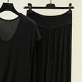 thumbnail image 5 of BaoFuBaoMei Wide Leg Pajama Set for Women 2 Piece Plus Size Cap Sleeve Pjs Crew Neck Top and Drawstring Capris Lounge Set Loose Comfy Sleepwear, 5 of 5