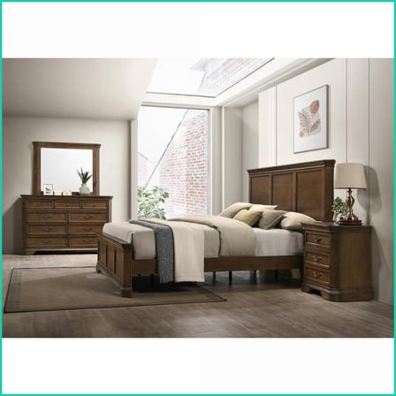 Traditional Queen Bedroom Set with Dresser Mirror Nightstand | Solid Wood | Brown