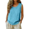 thumbnail image 5 of Tank Tops for Women Round Neck Linen Style Sleeveless Casual Blouse Womens Tops for All Season Daily Wear, 5 of 6