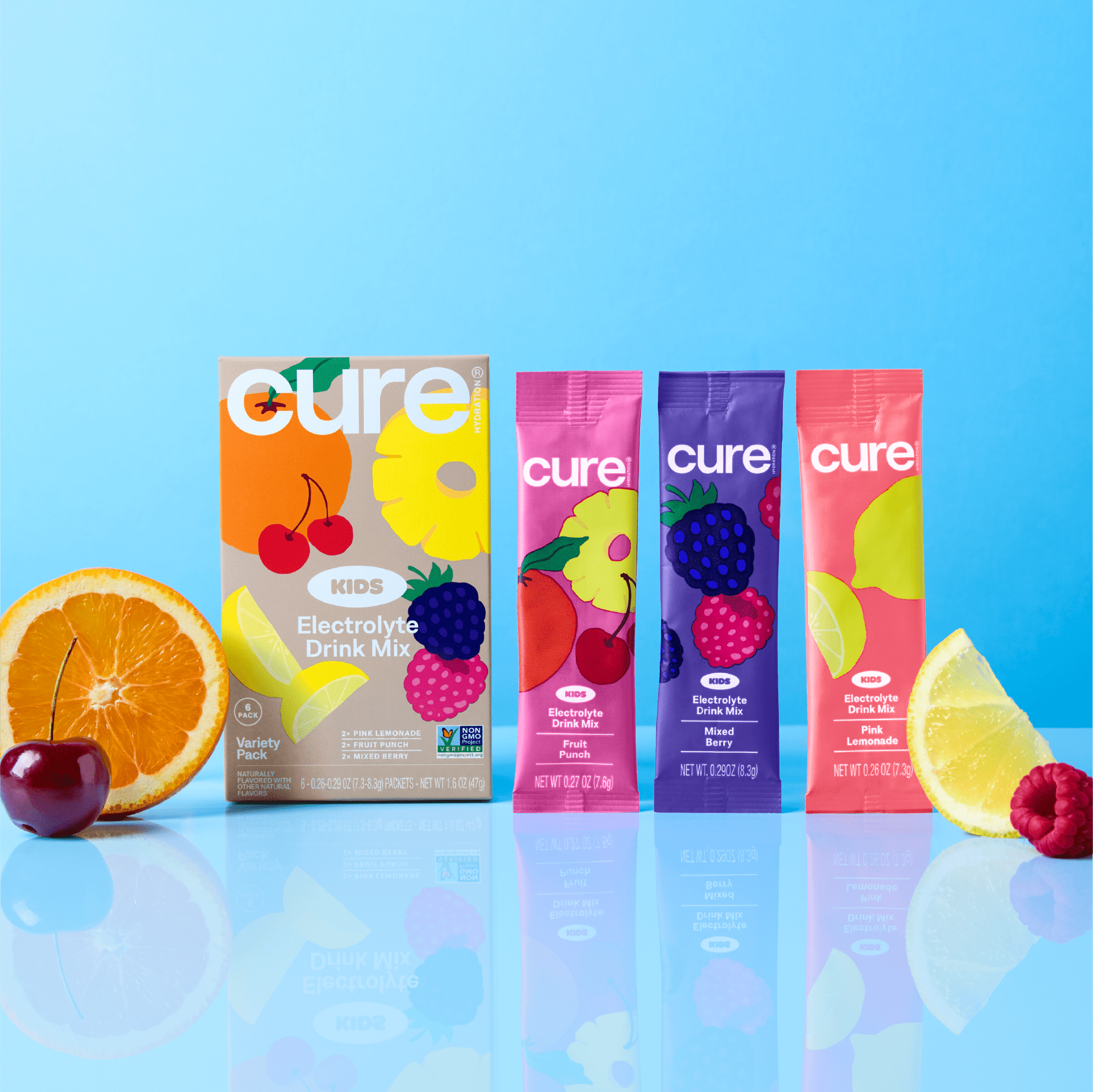 Cure Hydration Kids Flavored Coconut Water Electrolyte Drink Mix, 6 Count, Variety Pack, FSA and HSA Eligible