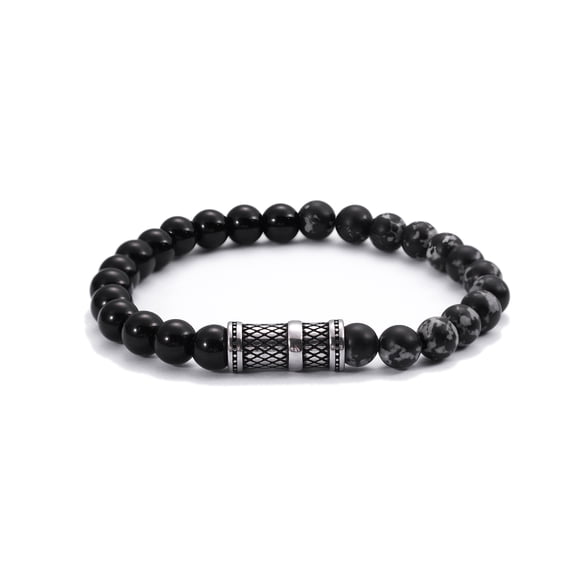 Iron Saints Men Black Onyx Bead Bracelets, Stainless Steel, Men Bead Bracelets Natural Gems