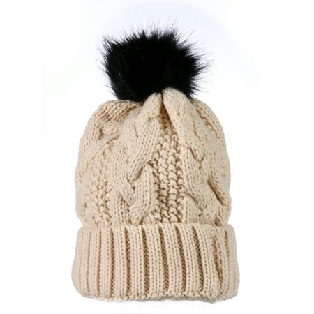 Yacht&Smith Womens Pom Pom Beanie Hat, Winter Cable Knit Hat, Warm Cap, 3