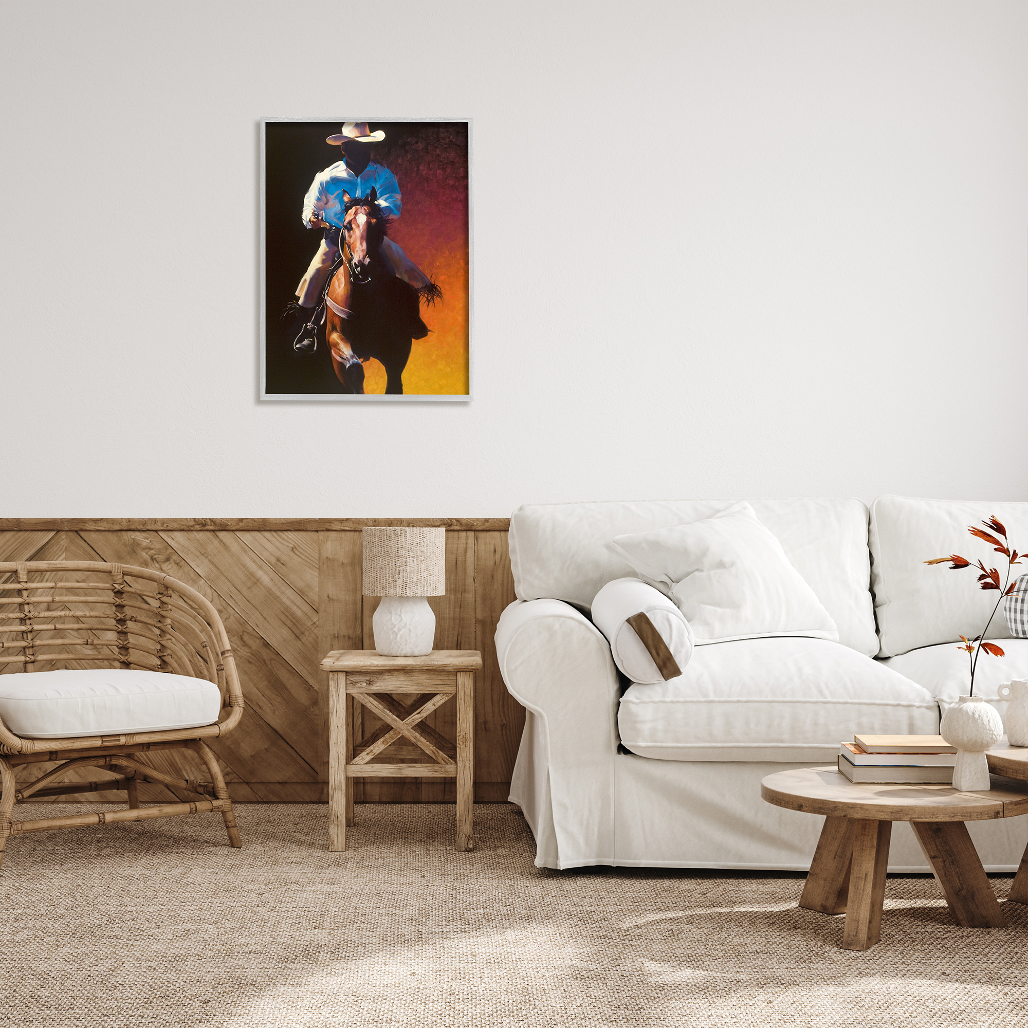 Stupell Industries Modern Cowboy & Horse Animals & Insects Painting Gray Framed Art Print Wall Art, 24 x 30