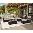 thumbnail image 2 of Mvpipi Outdoor Patio Furniture Set with Swivel Chairs and Ottoman, 6 Pieces All-Weather Wicker Patio Conversation Sets with Sofa and Coffee Table for Backyard, Porch, Balcony, Beige, 2 of 9