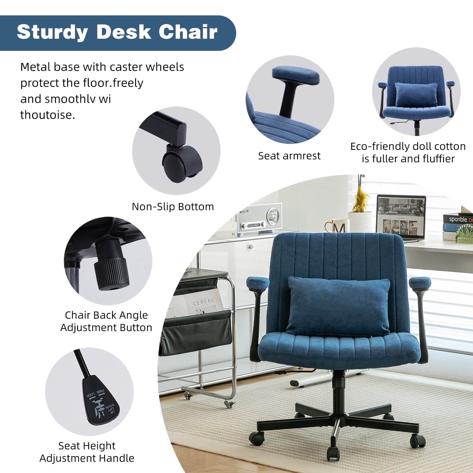 Modern Linen Blue Criss Cross Armrest Office Chair