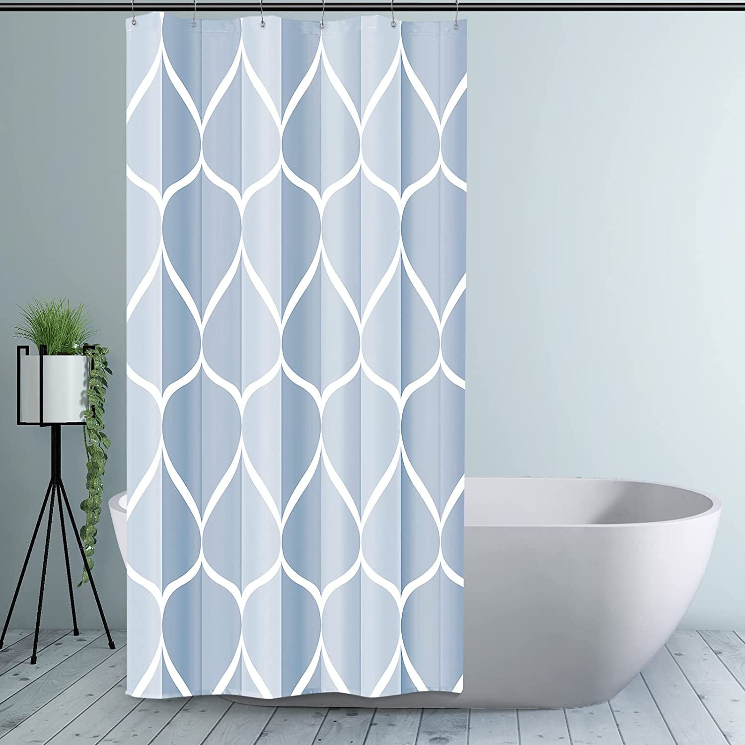Athenstics Dark Blue Geometric Stall Short Shower Curtain,Waterproof