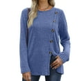 thumbnail image 5 of Women's Solid Color Autumn/winter Button Open Knit Cedar Round Collar Strip Top Long Sleeve T Shirt T Shirts Short Sleeve under 10 Short Women Long Sleeve Polyester Shirt Women Short Sleeve Tops for, 5 of 5