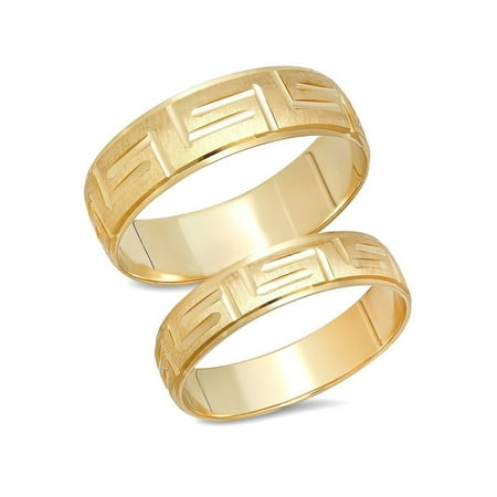 - His and Hers 14K Solid Yellow Gold Matching Greek Key Design Wedding Band Ring Set