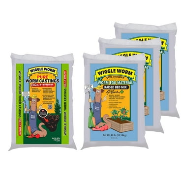 WIGGLE WORM Soil Builder Worm Egg Material Raised Bed Mix For Gardening/Planting, Plus WIGGLE WORM Plus Worm Egg Material Soil Fertilizer, 40 Pounds (4 Pack)