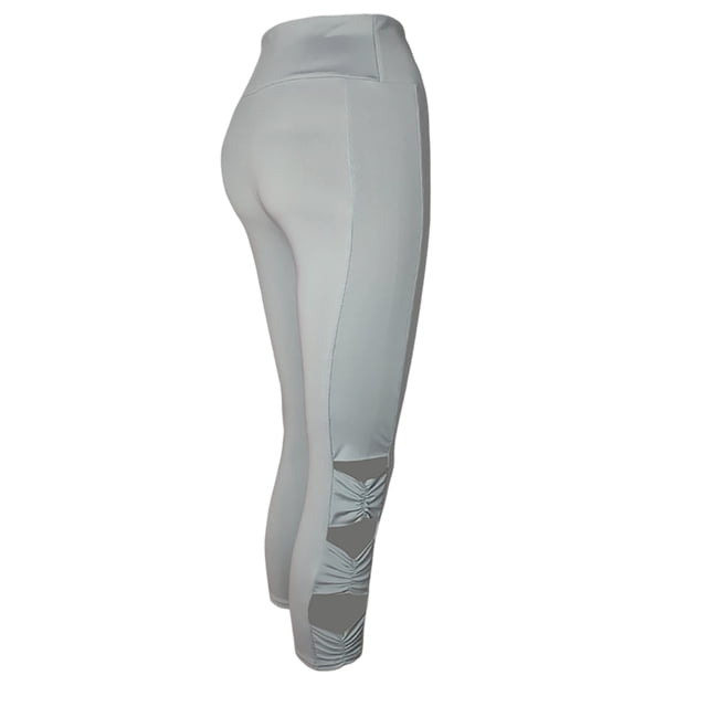 Pantalon Capri Longueur Genou Leggings de Yoga Décontractés Unis à Découpes Taille Haute Pantalon Court