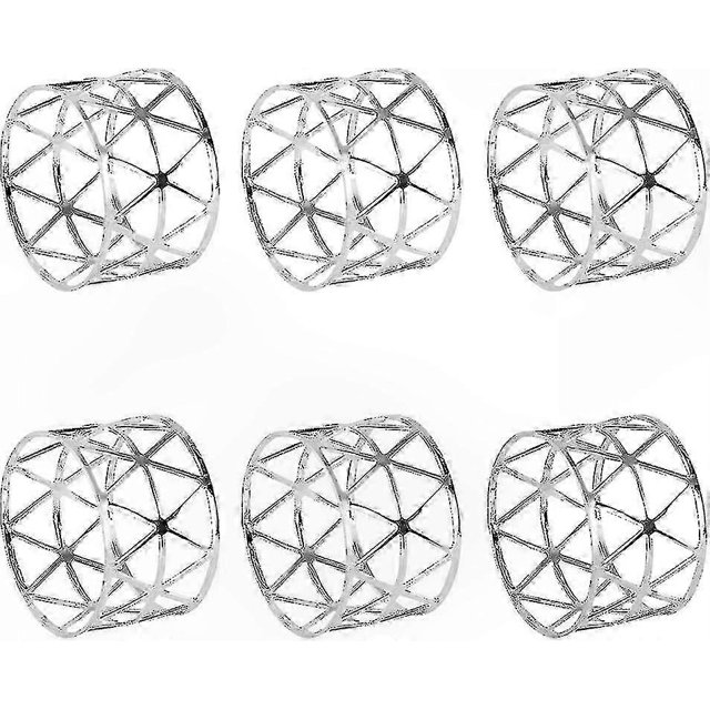 Set of 6 Silver Metal Napkin Rings with Elegant Hollow-Out Design for Stylish Table Settings