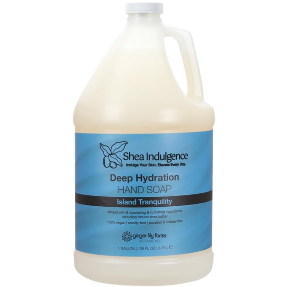 Ginger Lily Farms Botanicals Shea Indulgence Deep Hydration Liquid Hand Soap Refill, Island Tranquility, 100% Vegan & Cruelty-Free, Green Tea Lemongrass Scent, 1 Gallon (128 fl oz)
