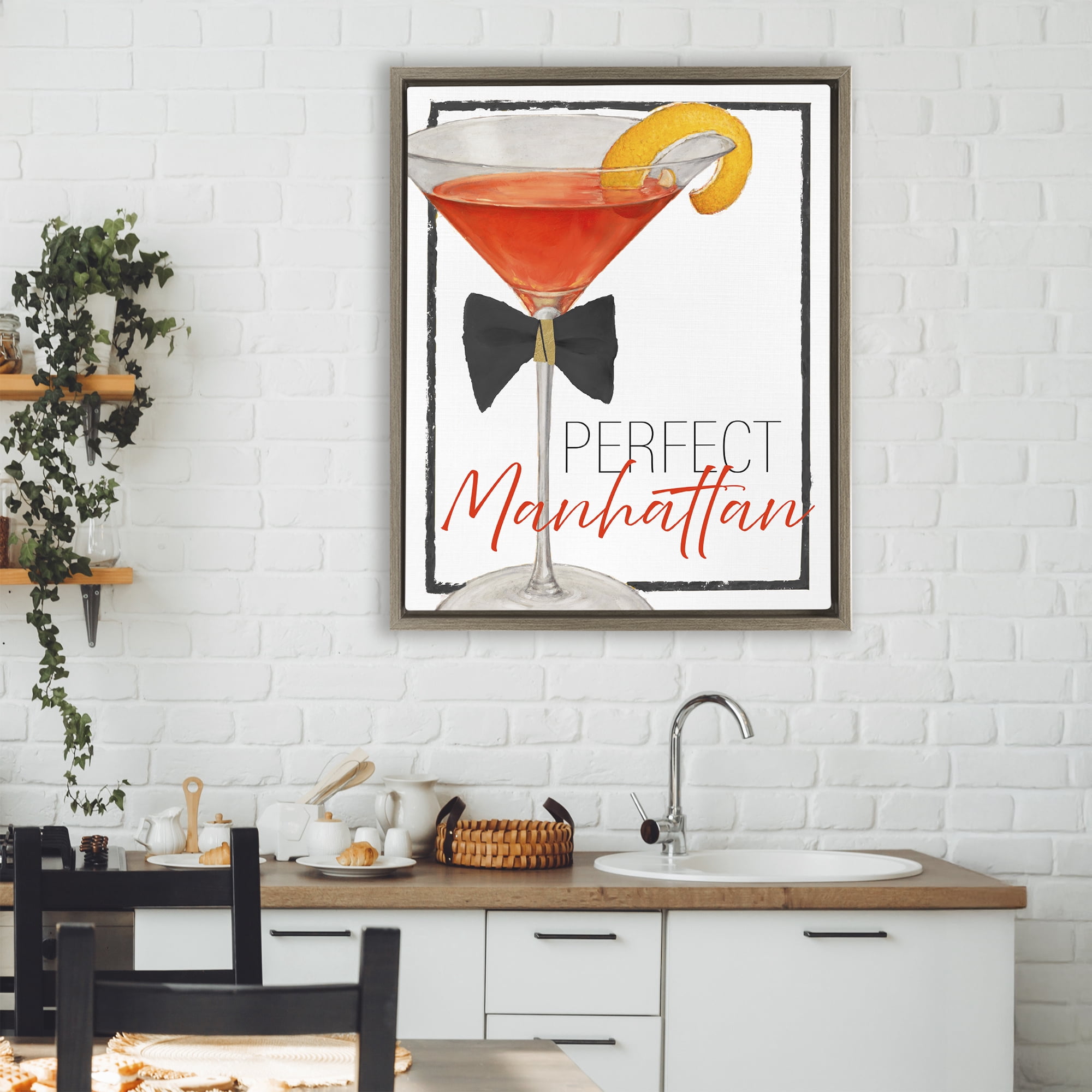Stupell Industries Perfect Manhattan Cocktail Brown Framed Floater Canvas Wall Art, design by Lorenzo Collective