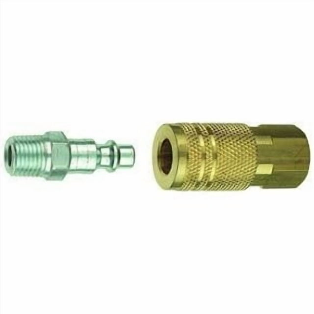 Tru Flate Hose End Quick Disconnect Coupling 13-201 Coupler And Plug End Set; Industrial/Milton Design; 300 PSI Maximum Working Pressure; Brass Coupler/Steel Plug; Single; Carded Packaging