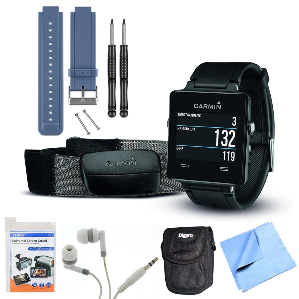 Garmin vivoactive GPS Smartwatch Black with Heart Rate Monitor Blue Band Bundle includes Black