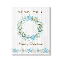 Beachy Christmas Sea Life Seashell Wreath Pattern Coastal Graphic Art Gallery-Wrapped Canvas Print Wall Art