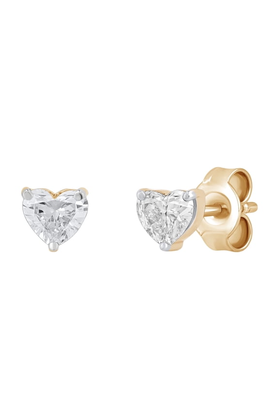 14K Solid Yellow Gold 1/2 cttw Heart Cut Solitaire Stud Earrings | Lab Grown IGI Certified Diamond Earrings for Women, Men | Push Back Stud Gifts for Bridal Wedding