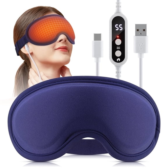 Heated Massage Eye Mask, Sleep Eye Mask, USB Eye Mask Hot Compress Massage for Dry Eyes with 5 Heating, 6 Vibration, 15min Auto Off, LED Display Controller for Reliev Eye Fatigue
