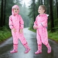 thumbnail image 5 of Ticikt Kids Toddler Rain Suit for Boys Girls One Piece Hoodie Zipper Cartoon Waterproof Coverall Rain Jacket 1-10 Years,Color:Pink,Size:8-10 Years, 5 of 9