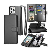 Tiflook Wallet Case Compatible with iPhone 13 Mini (5.4 inch) 2021 Luxury ID Cash Credit Card Slots Holder Carrying Pouch Folio Flip PU Leather Cover [Detachable Magnetic Hard Case] Strap [Black]