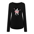 thumbnail image 4 of Camiseta de manga larga con estampado de vacas con cuello en V informal para mujer a la moda Fridja hkj4320, 4 of 5